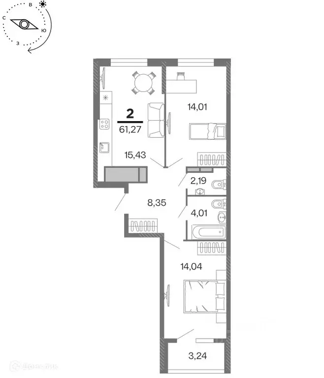 2-к кв. Рязанская область, Рязань Бирюзова Парк жилой комплекс (61.27 ... - Фото 0