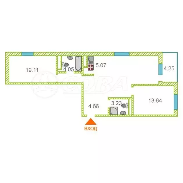 2-комнатная квартира: Тюмень, улица Ю.-Р.Г. Эрвье, 34к1 (78.5 м) - Фото 0