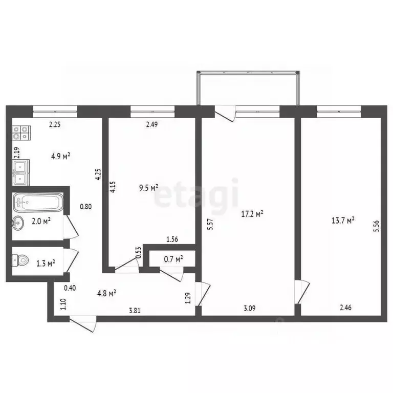 3-к кв. Кемеровская область, Топки Красная Горка мкр, 4 (55.7 м) - Фото 0