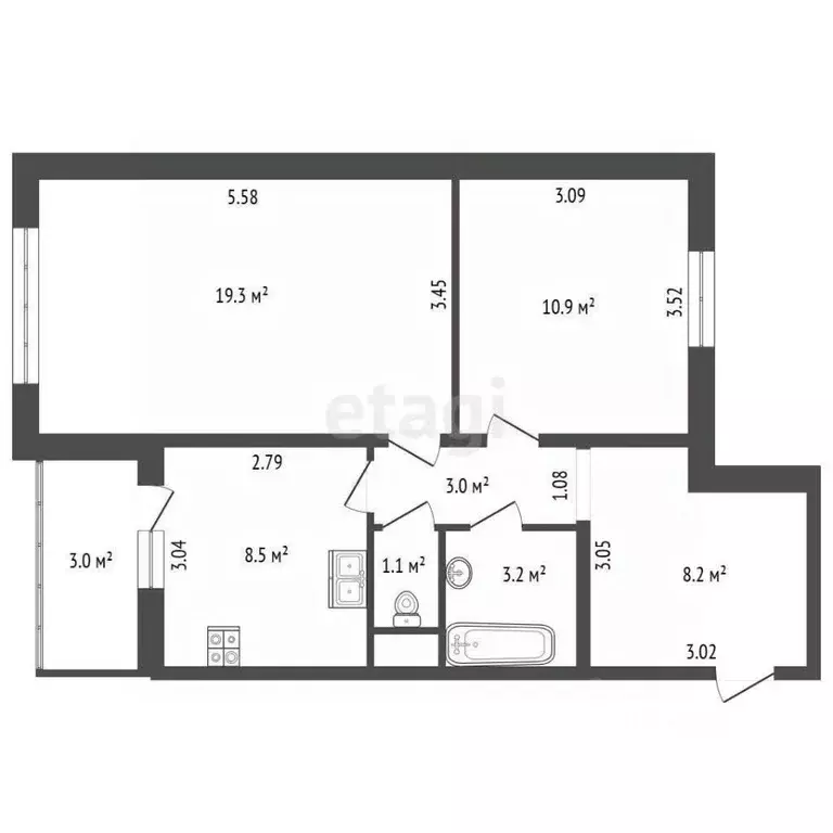 2-к кв. Санкт-Петербург пос. Стрельна, Львовская ул., 19к2 (54.2 м) - Фото 2