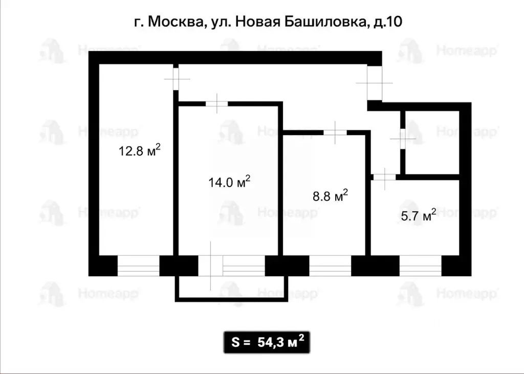 3-к кв. Москва ул. Новая Башиловка, 10 (54.3 м) - Фото 2