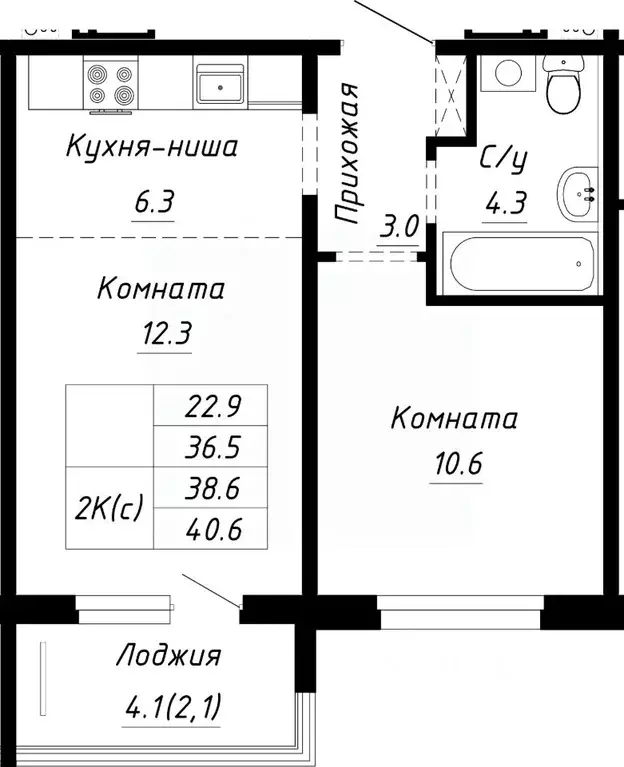 2-к кв. Алтайский край, Барнаул ул. Им. Анатолия Мельникова, 1 (38.6 ... - Фото 0