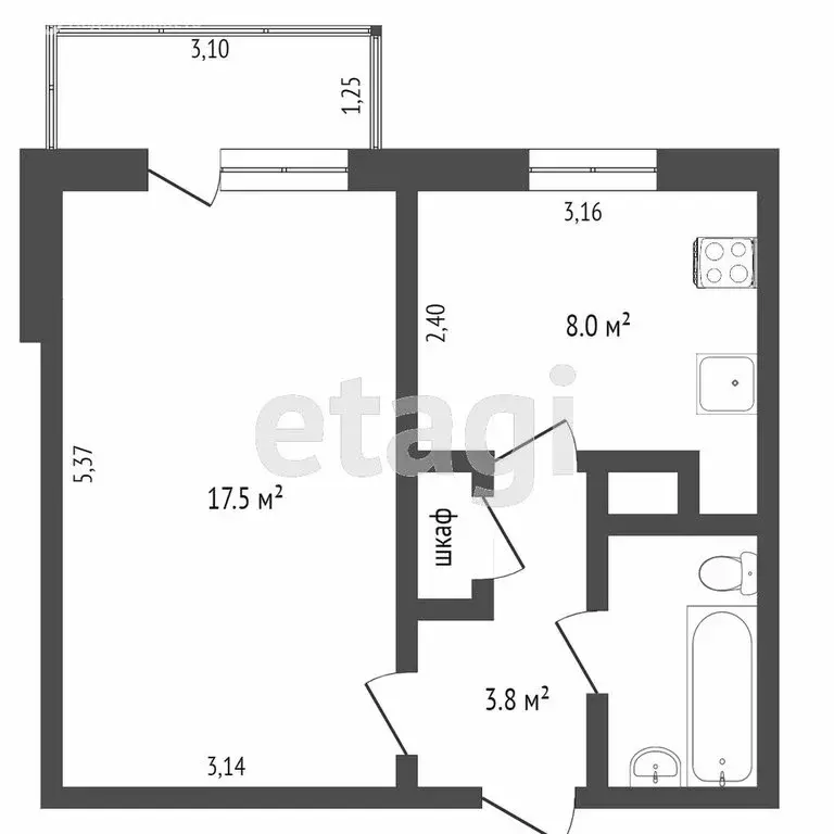 1-комнатная квартира: Симферополь, улица Лермонтова, 12 (36 м) - Фото 0