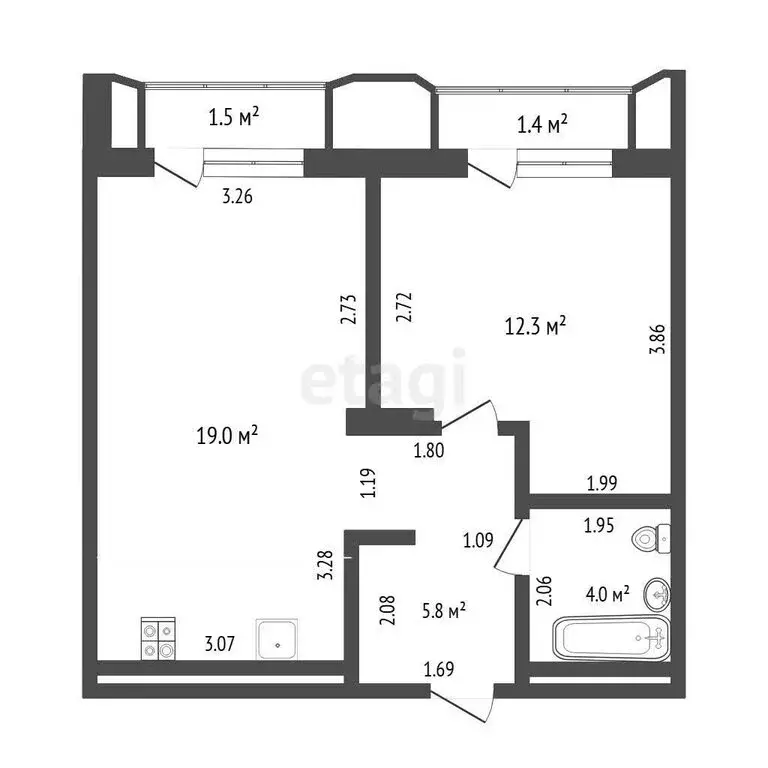 1-комнатная квартира: Тюмень, улица Судостроителей, 48 (41.1 м) - Фото 1
