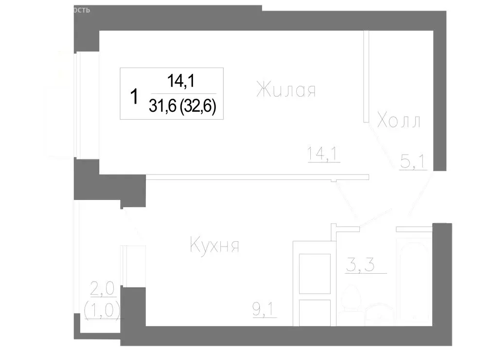 1-комнатная квартира: деревня Сабурово, жилой комплекс ЗаМитино (32.6 ... - Фото 0