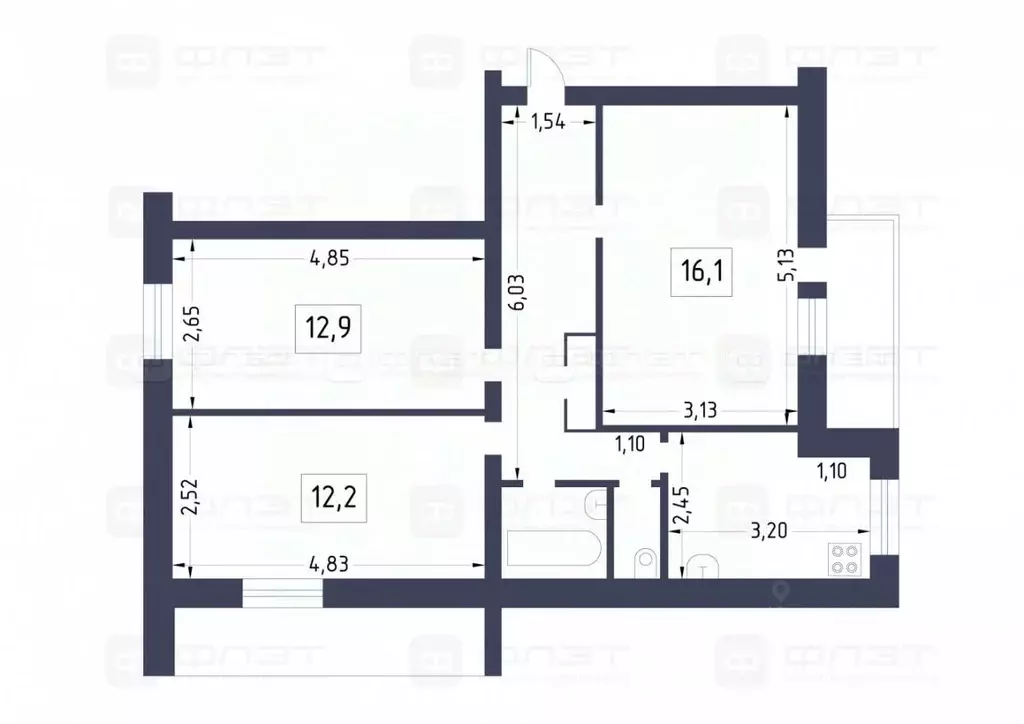 3-к кв. Татарстан, Казань Ленинградская ул., 17 (63.0 м) - Фото 1