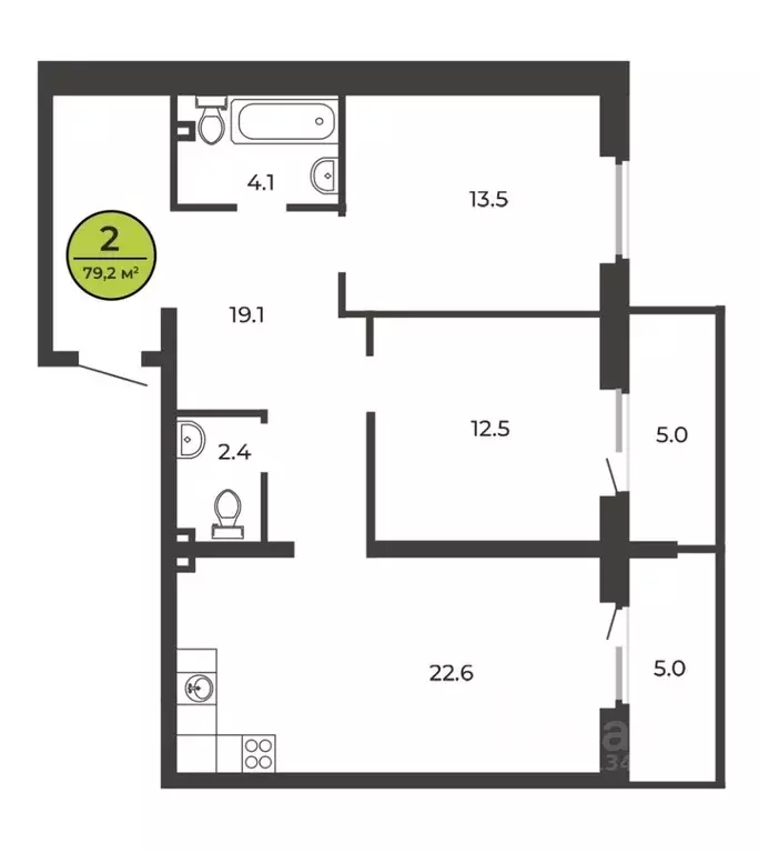 2-к кв. Брянская область, Брянск ул. Ильи Иванова, 3А (79.2 м) - Фото 0