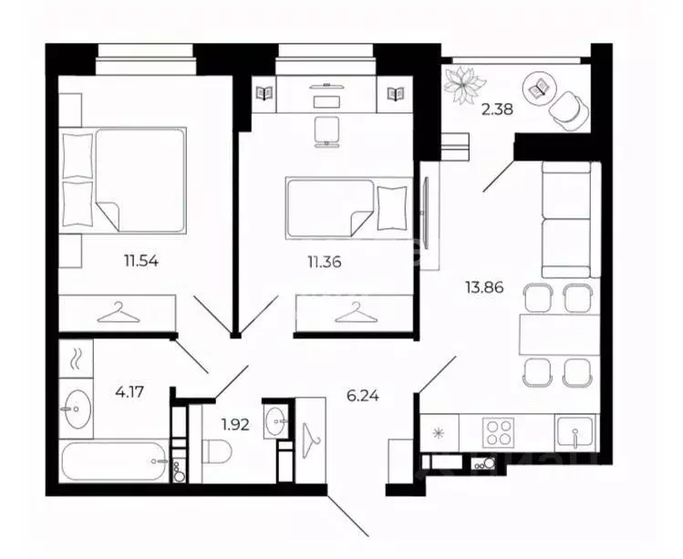 2-к кв. Липецкая область, Липецк ул. Буденного, 8В (49.66 м) - Фото 2