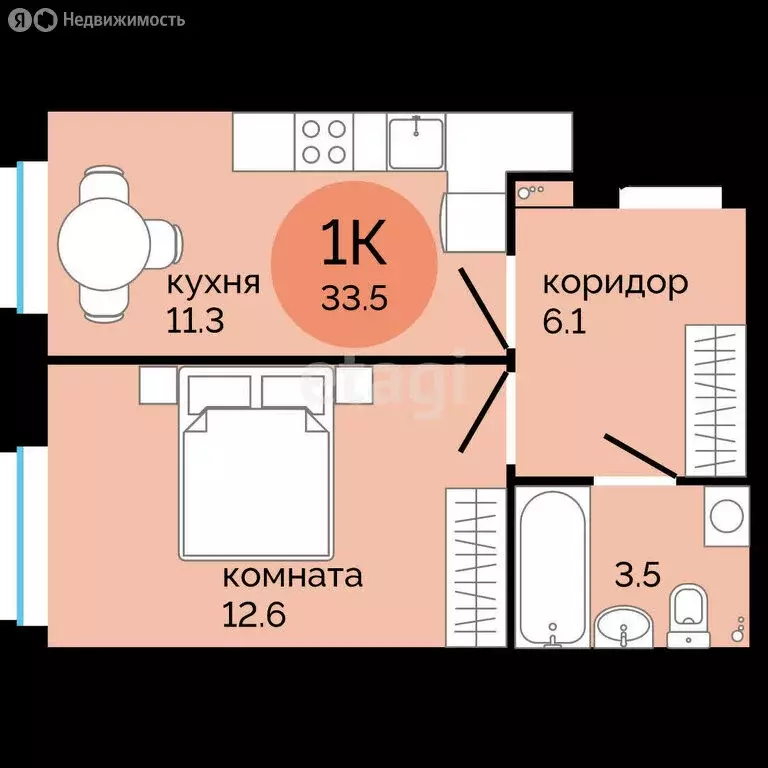 1-комнатная квартира: Пермь, улица Яблочкова, 5к5 (33.5 м) - Фото 0