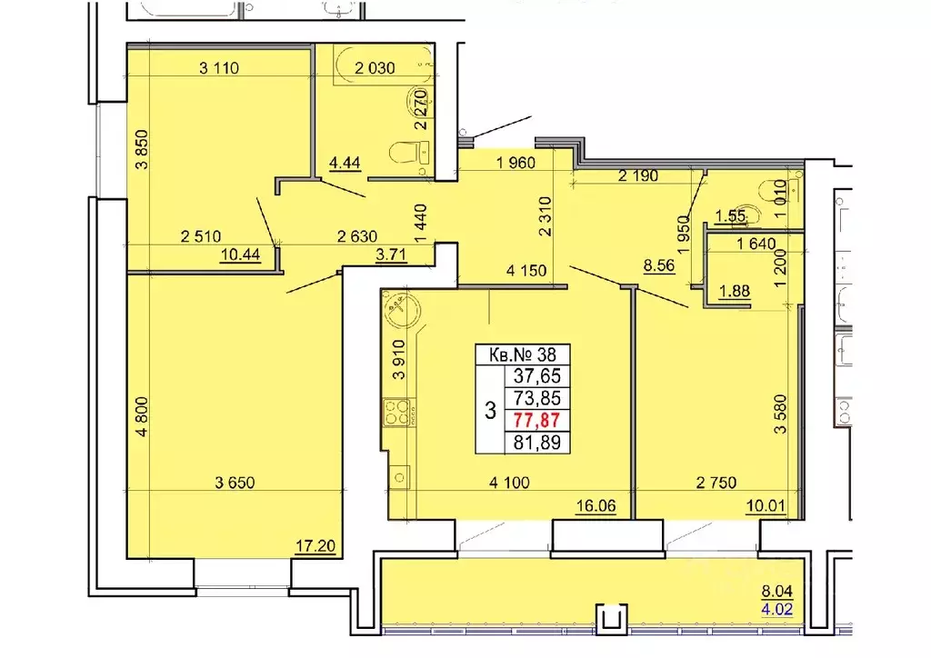 3-к кв. костромская область, кострома ул. скворцова, 2 (77.87 м) - Фото 0