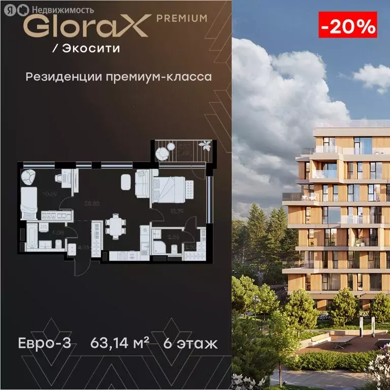 2-комнатная квартира: Казань, ЖК Глоракс Премиум Экосити (63.14 м) - Фото 1