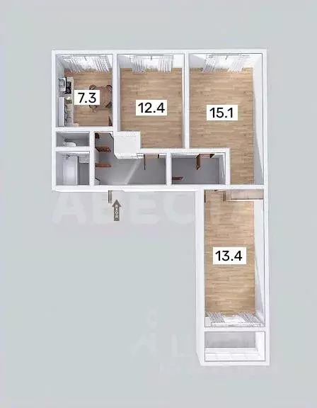 3-к кв. Омская область, Омск Заозерная ул., 17 (61.6 м) - Фото 2