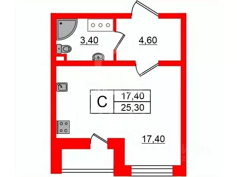 Квартира-студия: Санкт-Петербург, Чарушинская улица, 24к1 (25.3 м) - Фото 0
