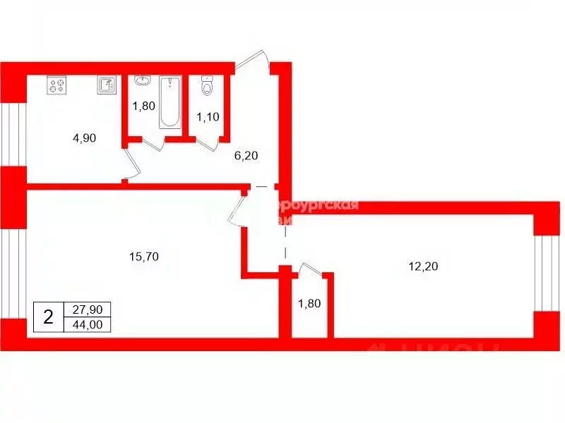 2-к кв. Санкт-Петербург, Санкт-Петербург, Красное Село Гвардейская ... - Фото 2