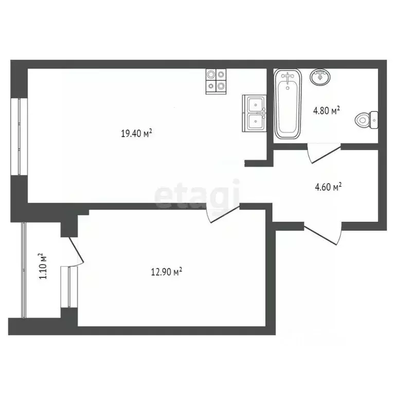 1-к кв. Тюменская область, Тюмень Полевая ул., 117к8 (42.8 м) - Фото 1