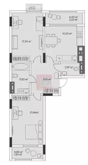 2-комнатная квартира: посёлок Малое Исаково, Первая улица, 1к3 (73.4 ... - Фото 1