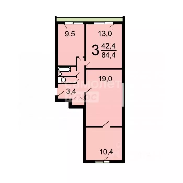 3-к кв. Москва ул. Бутлерова, 38К3 (64.7 м) - Фото 1