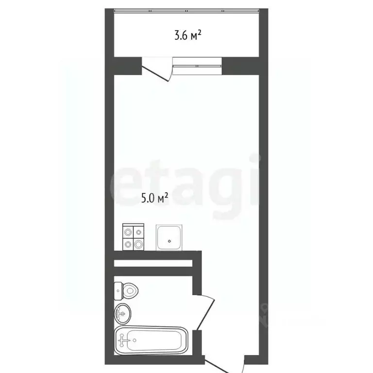 Студия Тюменская область, Тюмень ул. Тимофея Чаркова, 28 (24.7 м) - Фото 2