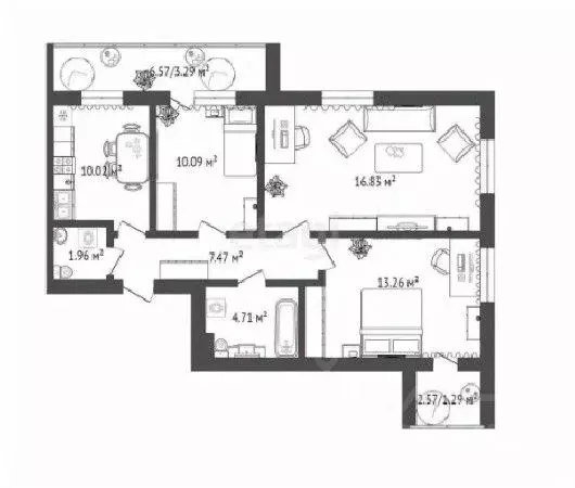 3-к кв. Омская область, Омск ул. Гусарова, 48 (71.55 м) - Фото 0