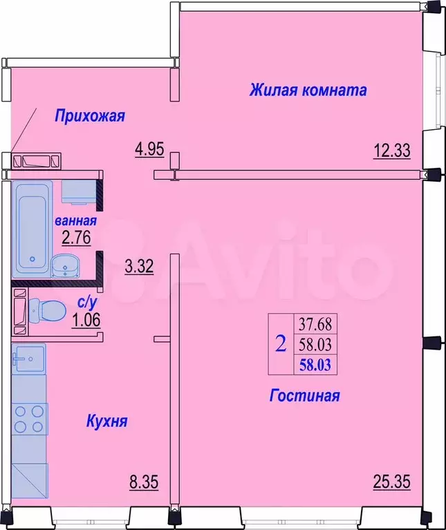 2-к. квартира, 58 м, 1/10 эт. - Фото 0