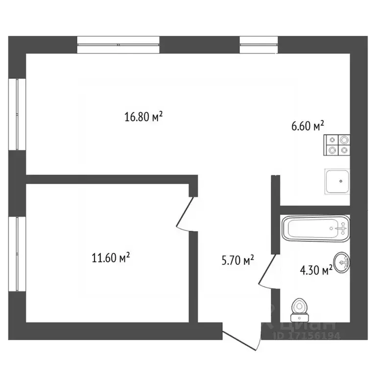 2-к кв. Тюменская область, Тюмень ул. Республики, 204к7 (45.3 м) - Фото 2