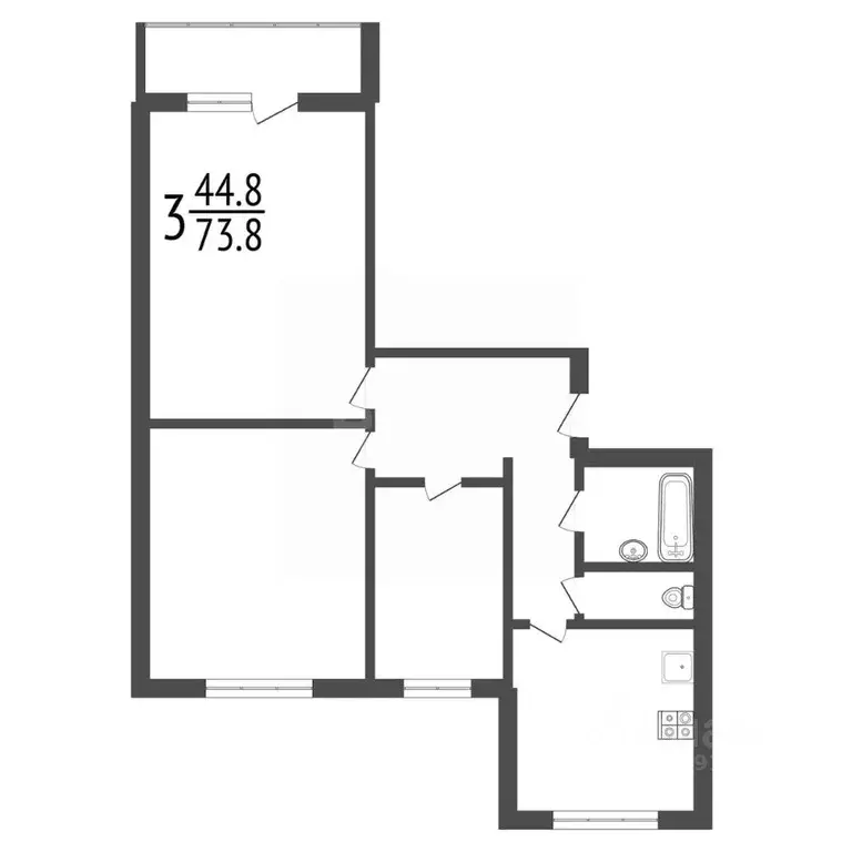 3-к кв. Тульская область, Тула Демидовская ул., 74 (74.0 м) - Фото 2