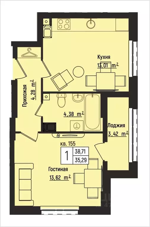 1-к кв. Нижегородская область, Нижний Новгород Литературная ул., 5 ... - Фото 1
