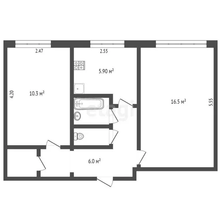 2-комнатная квартира: Омск, Сибирский проспект, 8 (44 м) - Фото 1