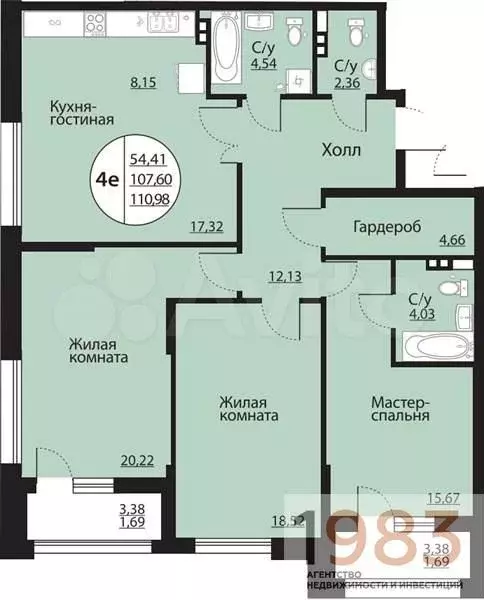 3-к. квартира, 111 м, 3/24 эт. - Фото 0