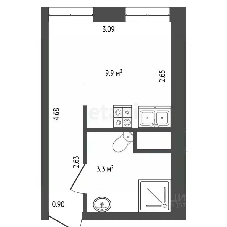 Студия Санкт-Петербург Кронверкская ул., 4 (16.0 м) - Фото 2
