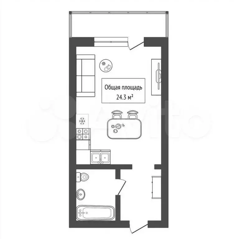 Квартира-студия, 24,3 м, 2/3 эт. - Фото 0