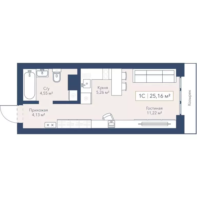 1-комнатная квартира: Новосибирск, улица Кирова, 115 (25.2 м) - Фото 1