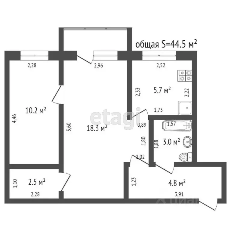 2-к кв. Алтайский край, Бийск ул. 1-й Военный городок, 154 (43.9 м) - Фото 1