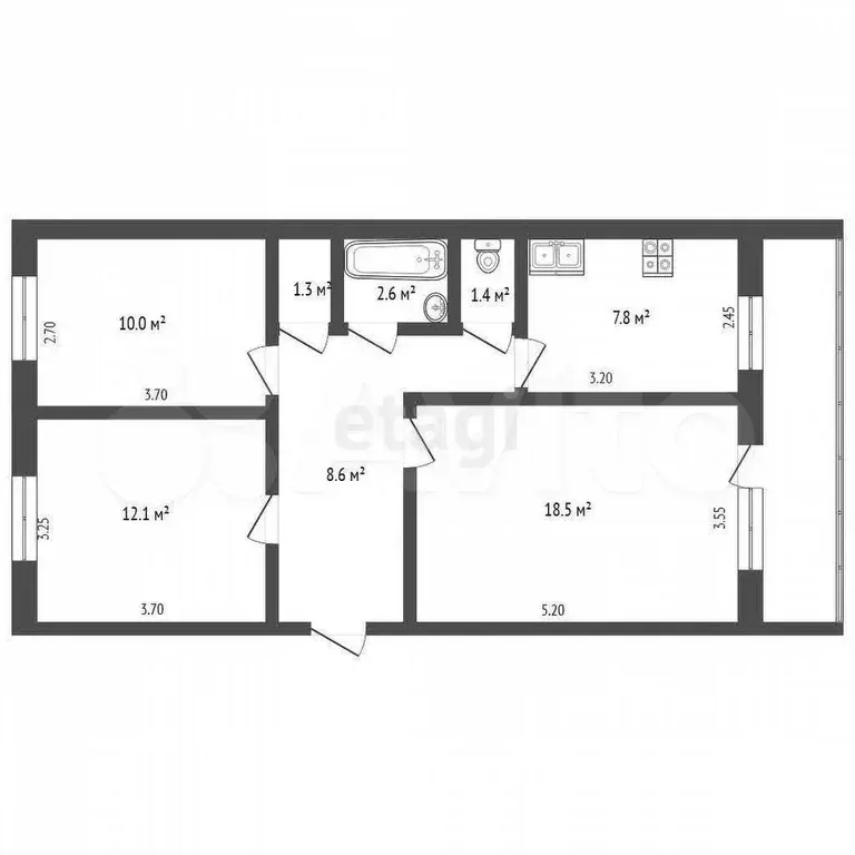 3-к. квартира, 65,8 м, 2/5 эт. - Фото 0