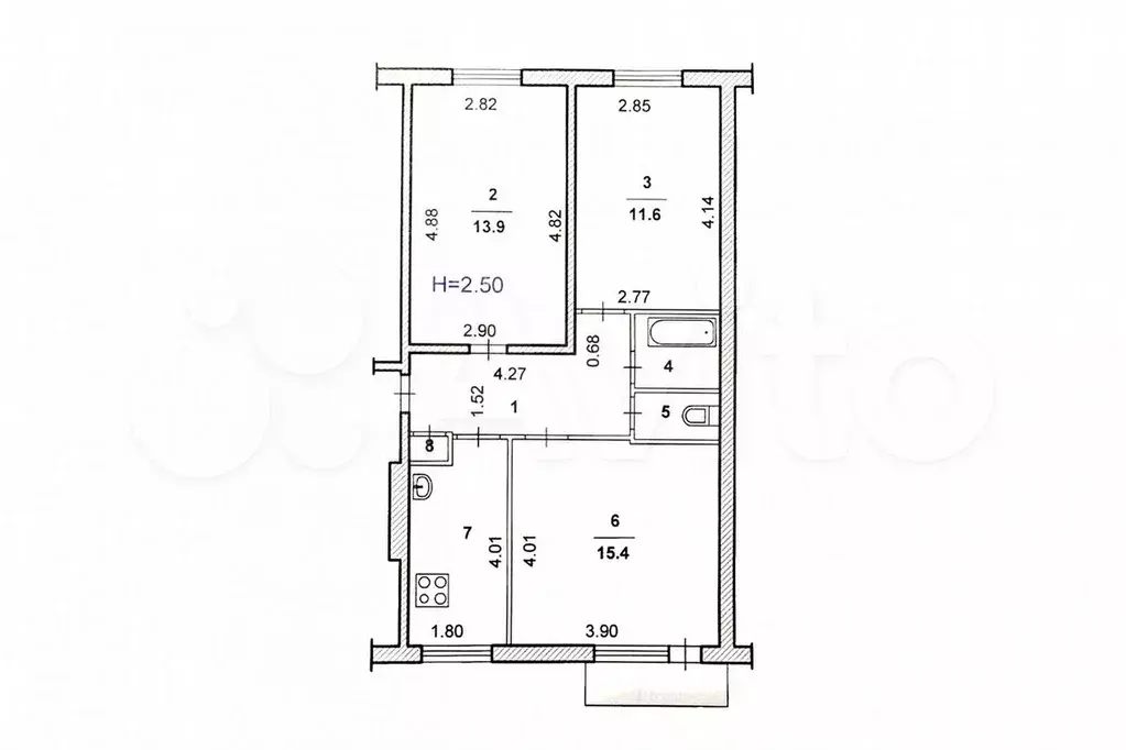 3-к. квартира, 58,5 м, 5/5 эт. - Фото 0