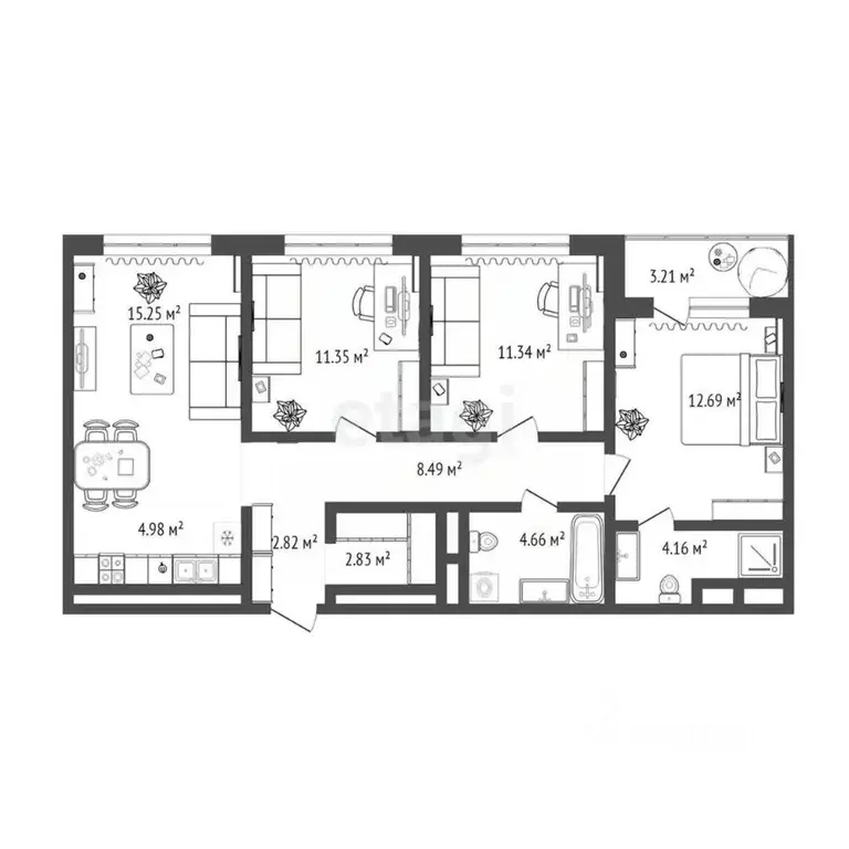 3-к кв. Тюменская область, Тюмень ул. Молодогвардейцев, 5к1 (81.8 м) - Фото 2