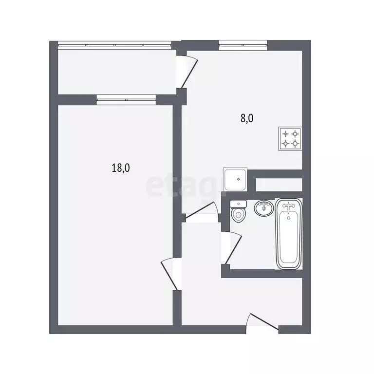 1-комнатная квартира: Белгород, улица Щорса, 55А (38 м) - Фото 1