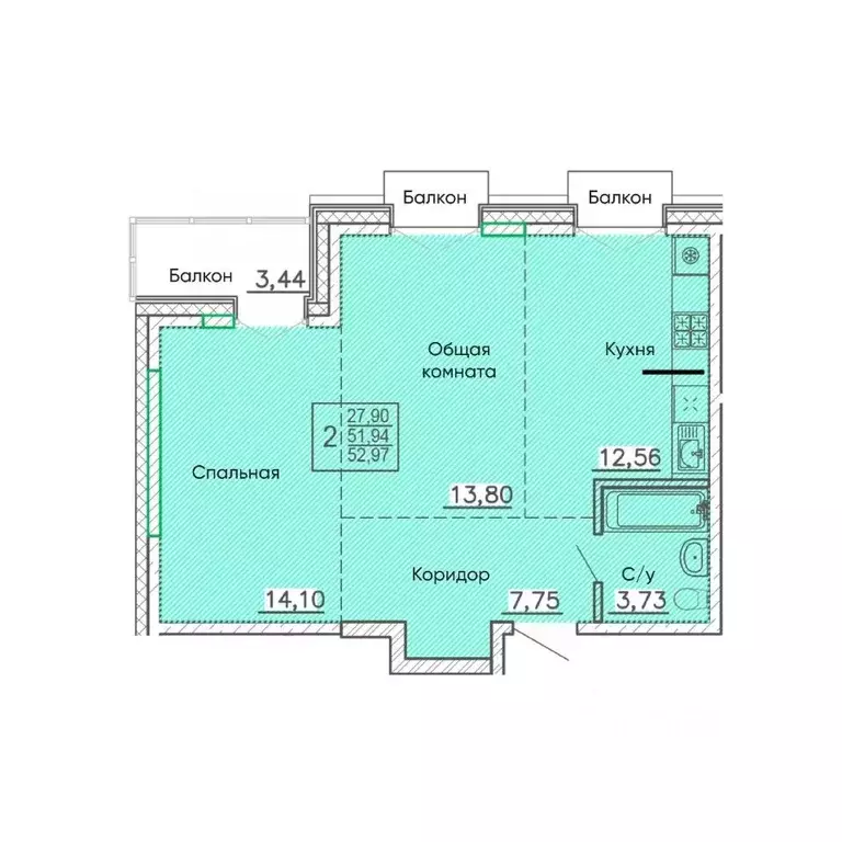 Свободной планировки кв. Бурятия, Улан-Удэ Энергетик мкр,  (52.97 м) - Фото 1