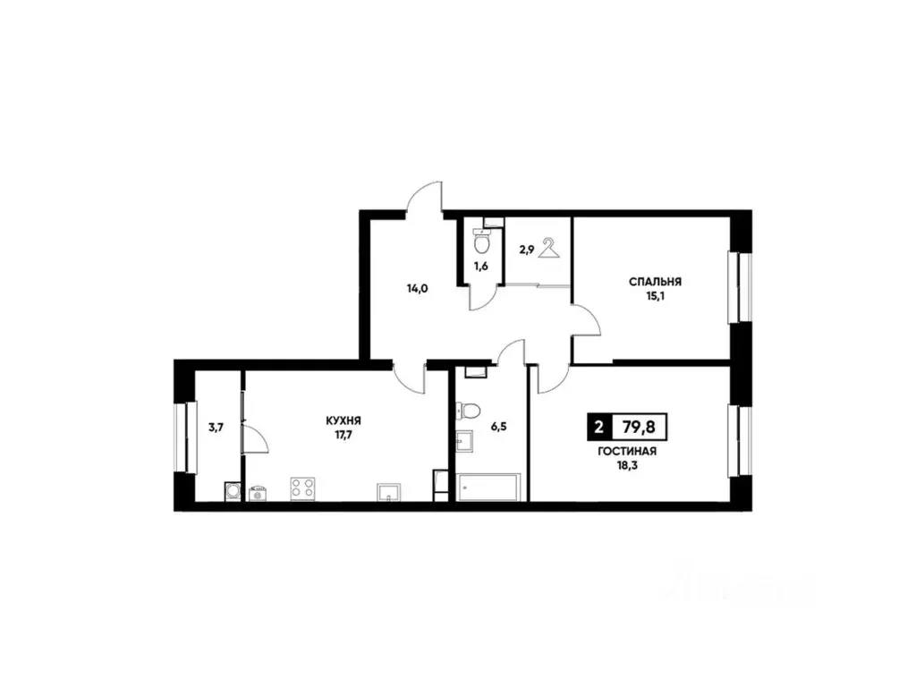 2-к кв. Ставропольский край, Ставрополь просп. Российский, 18к1 (79.8 ... - Фото 1