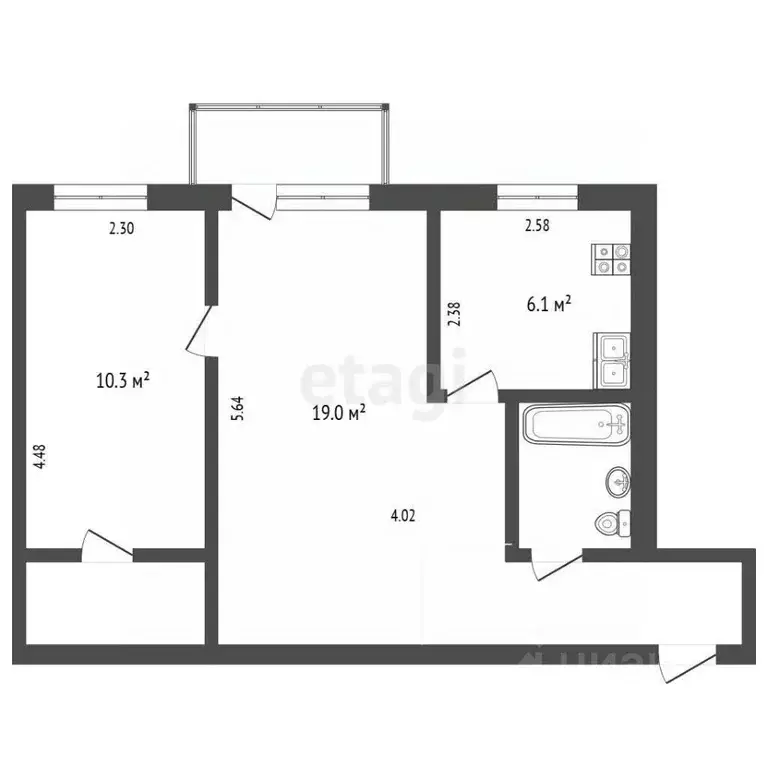2-к кв. Архангельская область, Архангельск Троицкий просп., 194 (46.0 ... - Фото 2