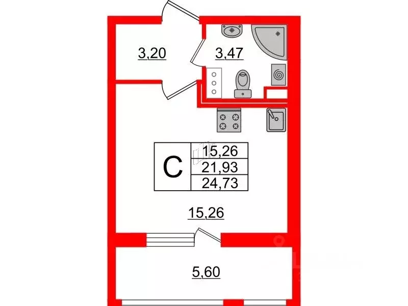 Студия Санкт-Петербург 2-й Предпортовый проезд, 6 (24.7 м) - Фото 0