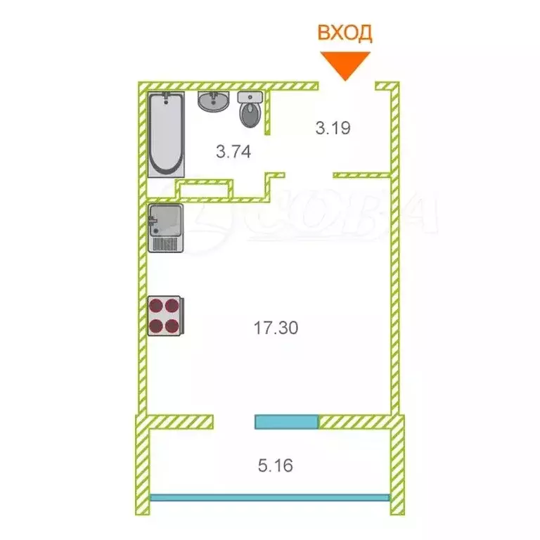 Квартира-студия: Тюмень, Алматинская улица, 5 (23.9 м) - Фото 1