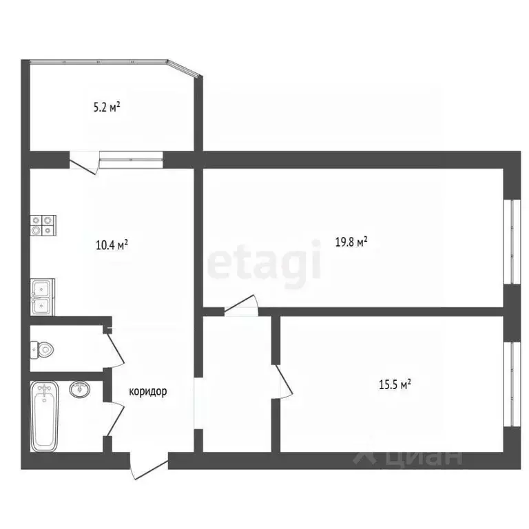 2-к кв. Ханты-Мансийский АО, Сургут ул. Иосифа Каролинского, 9 (60.2 ... - Фото 1