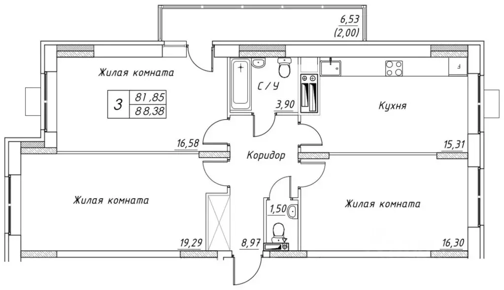 3-к кв. Московская область, Дмитров  (88.38 м) - Фото 0