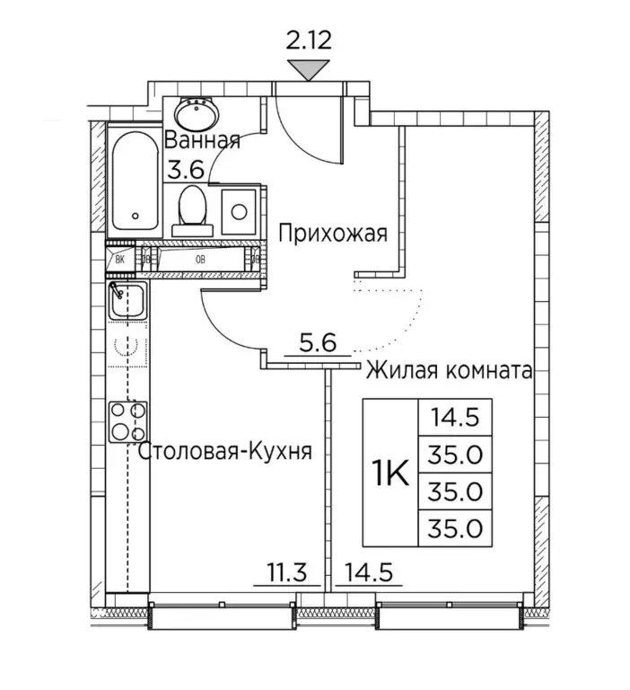 1-к кв. Приморский край, Владивосток ул. Расула Гамзатова, 7к2 (35.0 ... - Фото 0