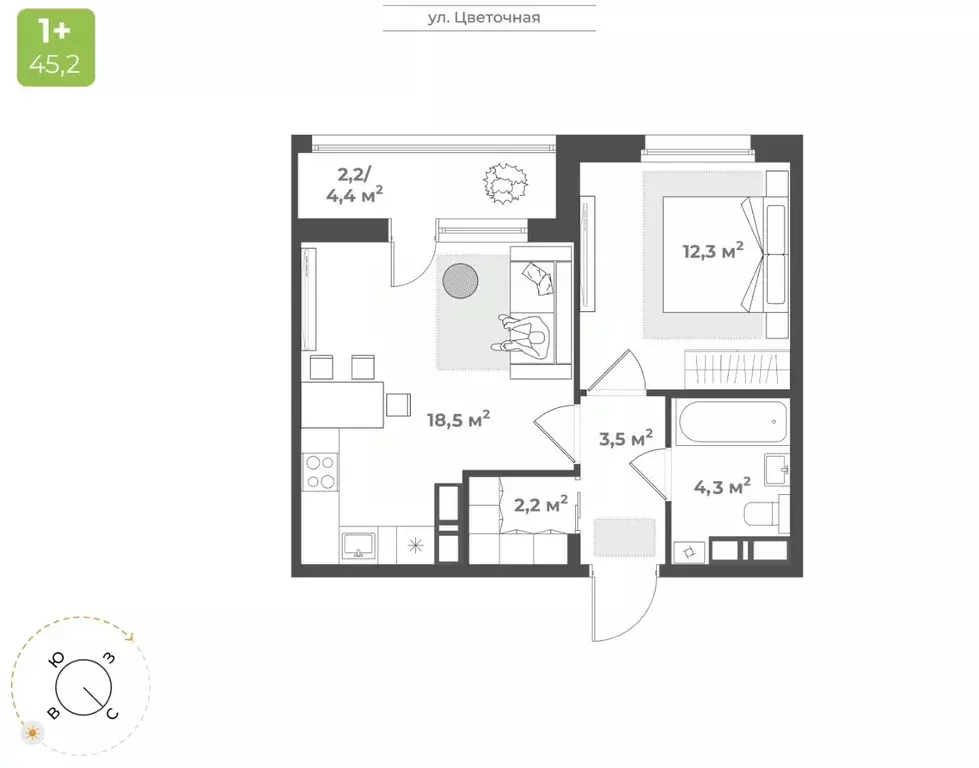 1-к кв. Тверская область, Тверь Соминка мкр,  (43.0 м) - Фото 1