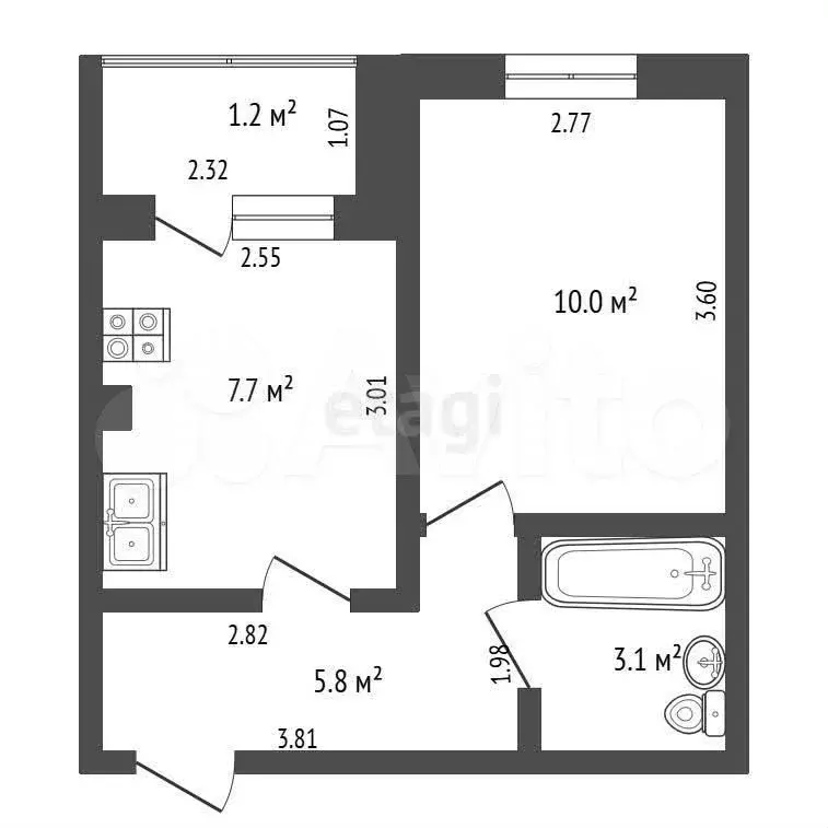 1-к. квартира, 27 м, 7/9 эт. - Фото 1