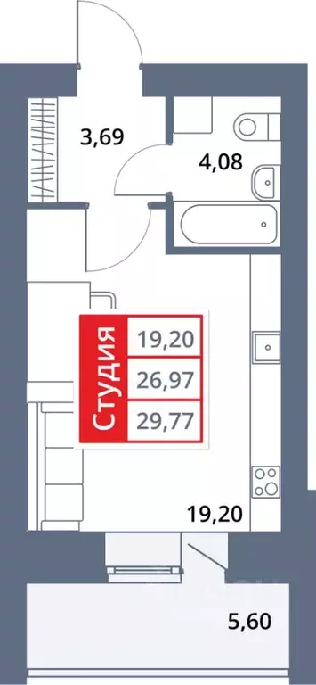 Студия Башкортостан, Октябрьский 33-й мкр,  (29.77 м) - Фото 1