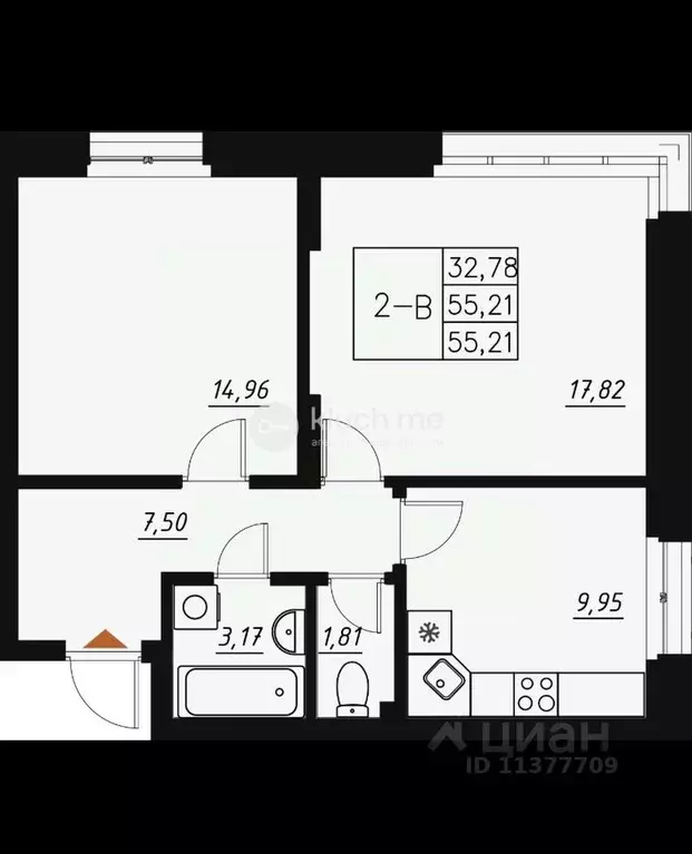 2-к кв. Татарстан, Казань Ку на Кулагина жилой комплекс (55.21 м) - Фото 2