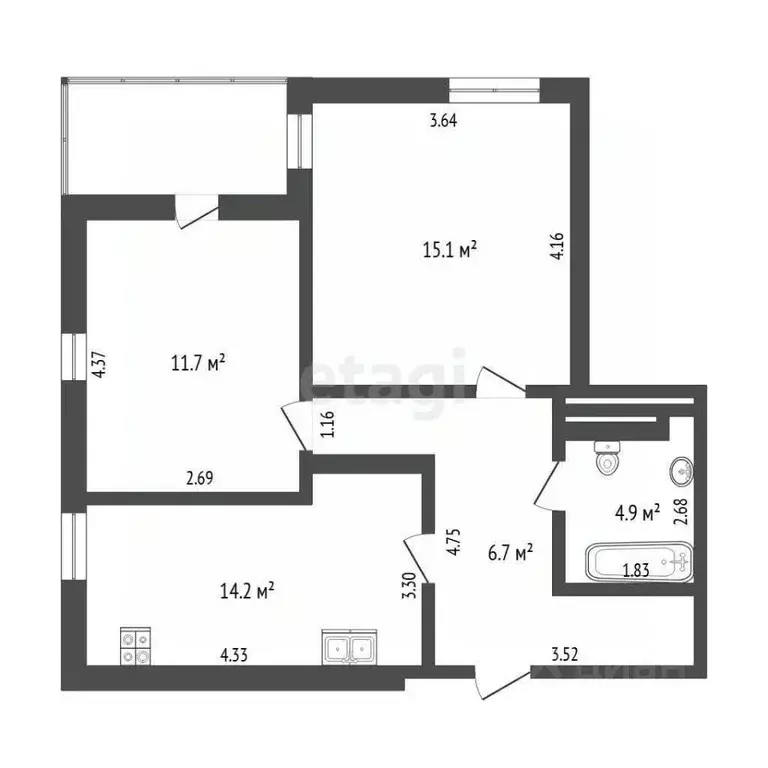 2-к кв. Тюменская область, Тюмень ул. Монтажников, 61 (57.1 м) - Фото 2